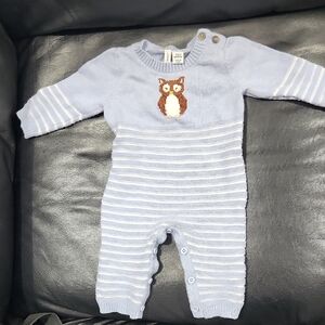 Janie and Jack Blue Striped Owl Footie